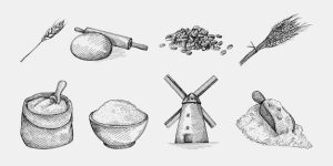 Рисунка на брашно, мелница и хляб